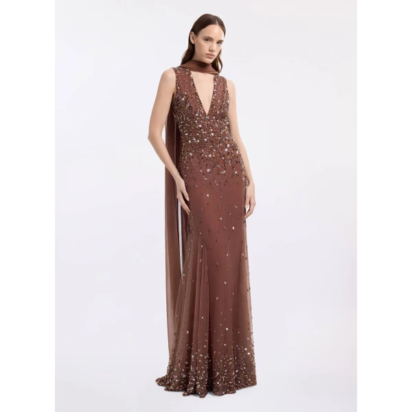 Elie Saab Bead Embroidered Long Dress, view 2
