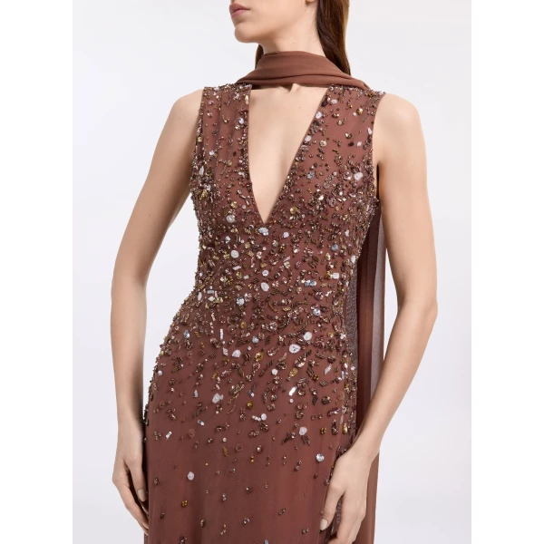 Elie Saab Bead Embroidered Long Dress, view 4