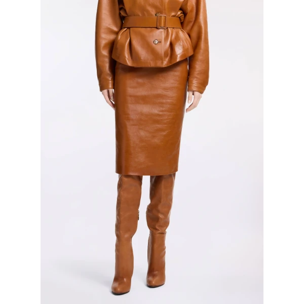 Elie Saab Leather Midi Skirt, view 2