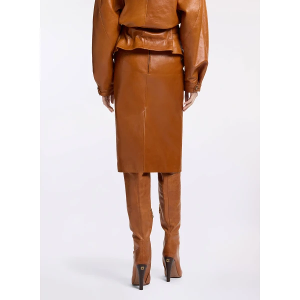 Elie Saab Leather Midi Skirt, view 3