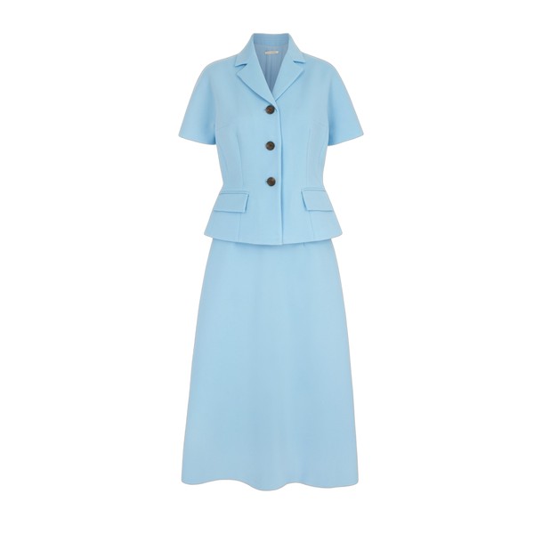 Emilia Wickstead Alexina Dress in Pale Blue Single Wool Crepe