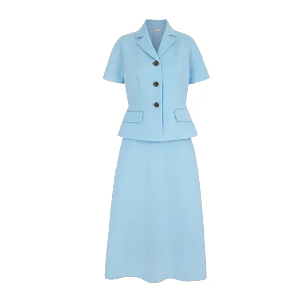 Emilia Wickstead Alexina Dress in Pale Blue Single Wool Crepe