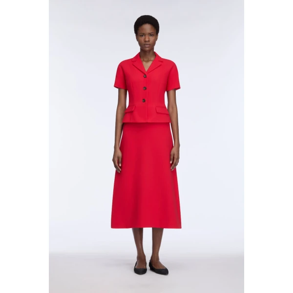 Emilia Wickstead Alexina Dress in Red Single Wool Crepe, view 3