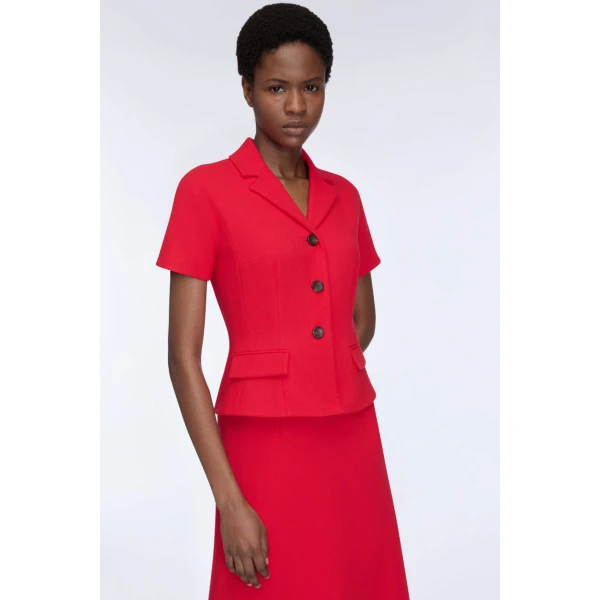 Emilia Wickstead Alexina Dress in Red Single Wool Crepe, view 6