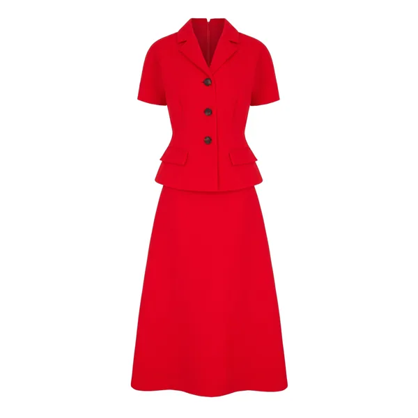 Emilia Wickstead Alexina Dress in Red Single Wool Crepe