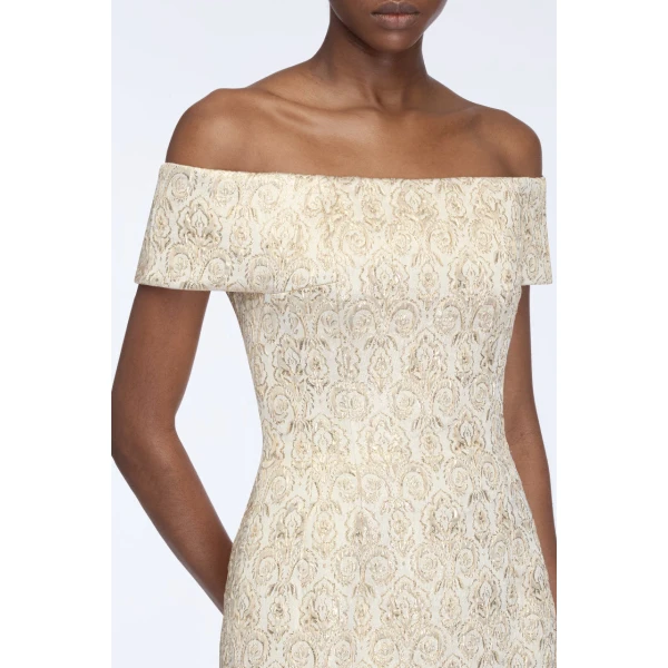 Emilia Wickstead Antep Dress in Gold Metallic Jacquard, view 3