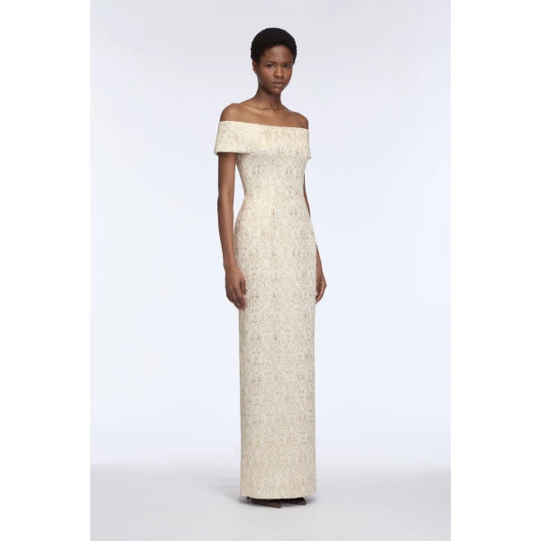 Emilia Wickstead Antep Dress in Gold Metallic Jacquard, view 4