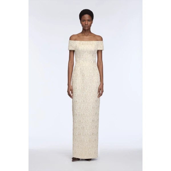 Emilia Wickstead Antep Dress in Gold Metallic Jacquard, view 6