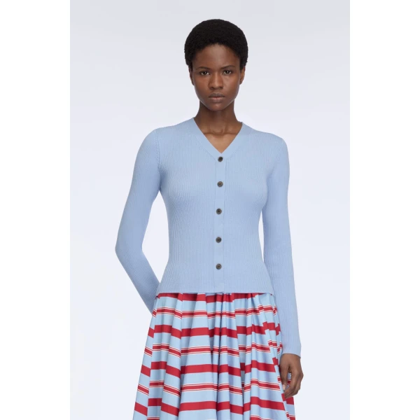 Emilia Wickstead Ash Cardigan in Baby Blue Merino Wool, view 6