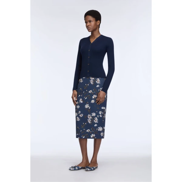 Emilia Wickstead Ash Cardigan in Navy Merino Wool, view 3