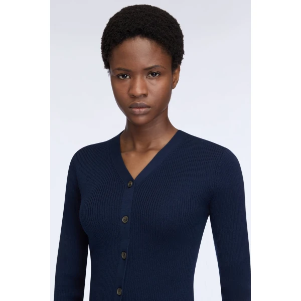 Emilia Wickstead Ash Cardigan in Navy Merino Wool, view 4