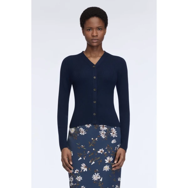 Emilia Wickstead Ash Cardigan in Navy Merino Wool, view 6