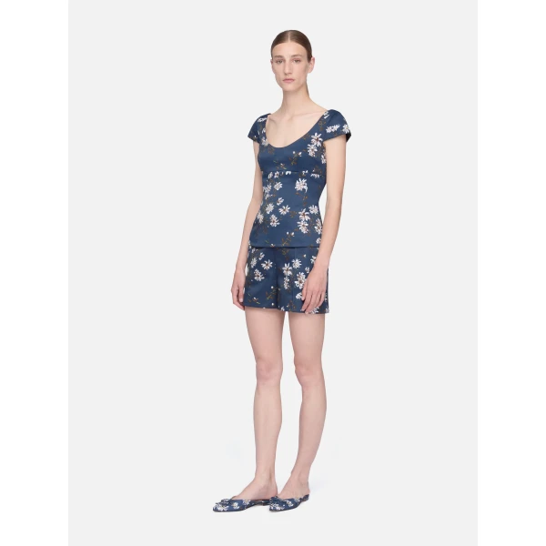Emilia Wickstead Aubriella Top in Midnight Magnolia Taffeta Faille, view 3