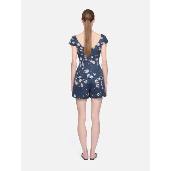 Emilia Wickstead Aubriella Top in Midnight Magnolia Taffeta Faille, view 5