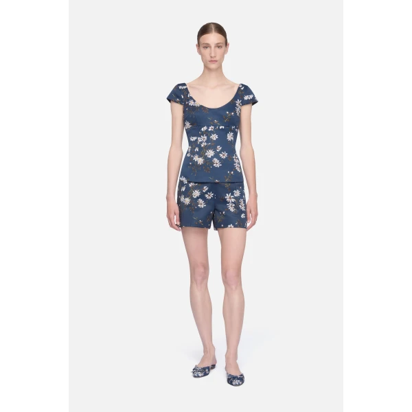 Emilia Wickstead Aubriella Top in Midnight Magnolia Taffeta Faille, view 6