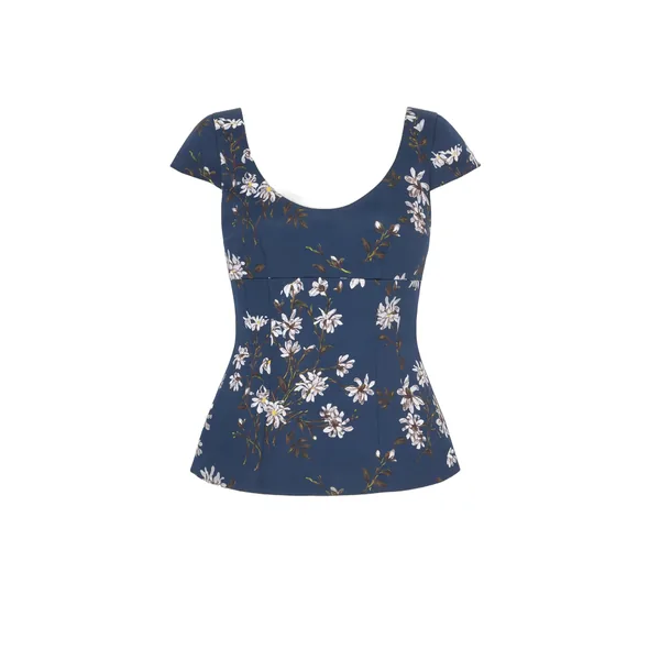 Emilia Wickstead Aubriella Top in Midnight Magnolia Taffeta Faille