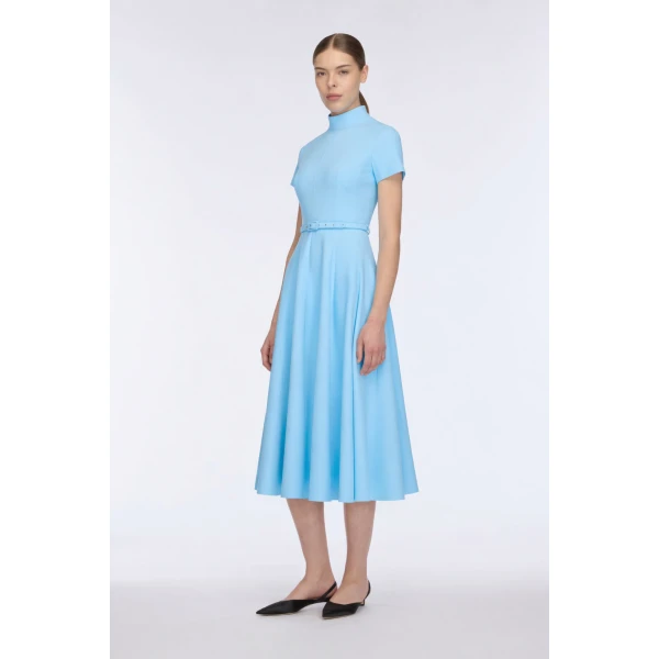 Emilia Wickstead Camilla Dress in Pale Blue Single Wool Crepe, view 3