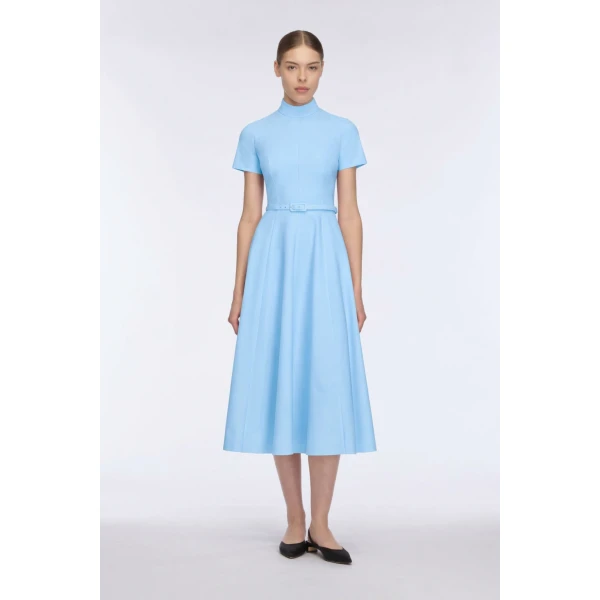 Emilia Wickstead Camilla Dress in Pale Blue Single Wool Crepe, view 4