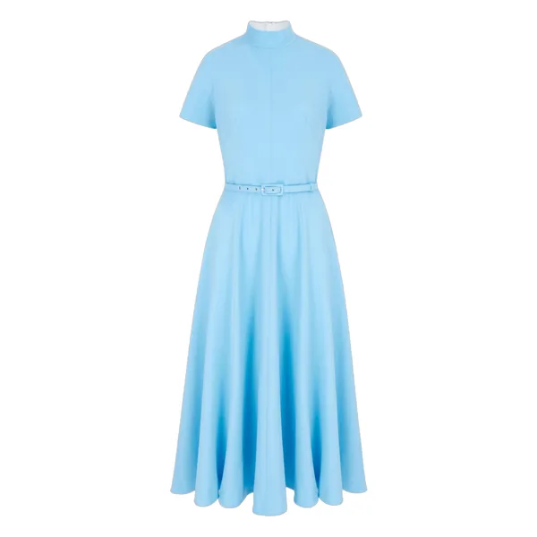 Emilia Wickstead Camilla Dress in Pale Blue Single Wool Crepe