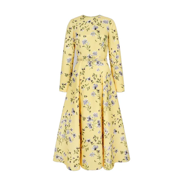 Emilia Wickstead Capucine Dress in Butter Yellow Magnolia Taffeta Faille