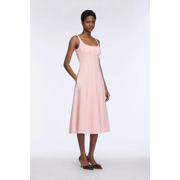Emilia Wickstead Collins Dress in Light Pink Single Wool Crepe, view 2