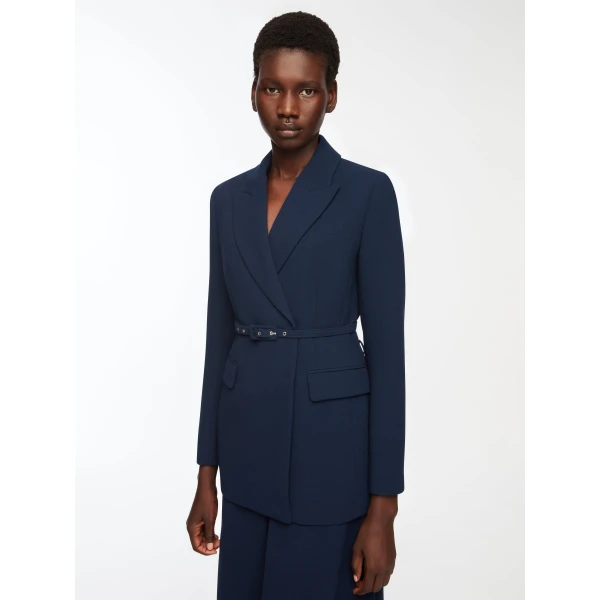 Emilia Wickstead Danya Jacket in Navy Single Wool Crepe, view 2