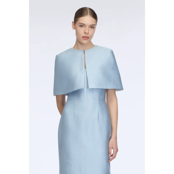 Emilia Wickstead Domie Cape in Blue Embossed Cloque, view 3