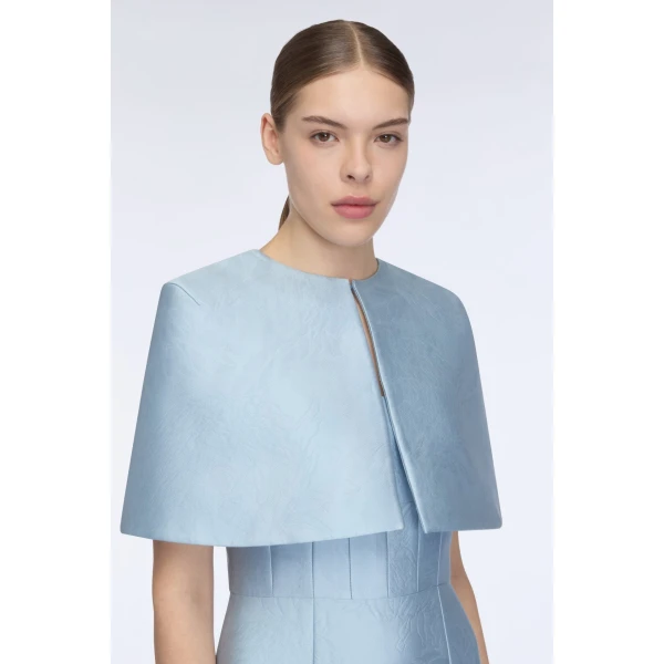 Emilia Wickstead Domie Cape in Blue Embossed Cloque, view 4