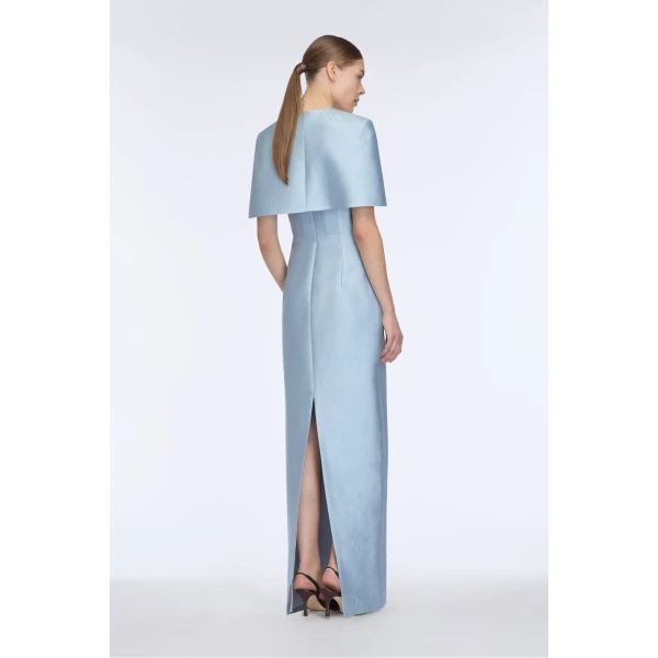 Emilia Wickstead Domie Cape in Blue Embossed Cloque, view 5
