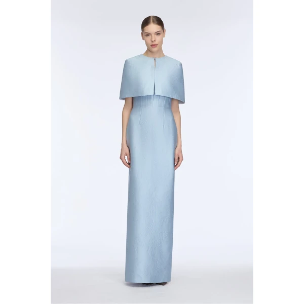 Emilia Wickstead Domie Cape in Blue Embossed Cloque, view 6