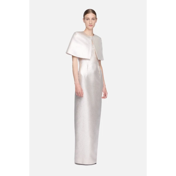 Emilia Wickstead Domie Cape in Champagne Metallic Cloque, view 2