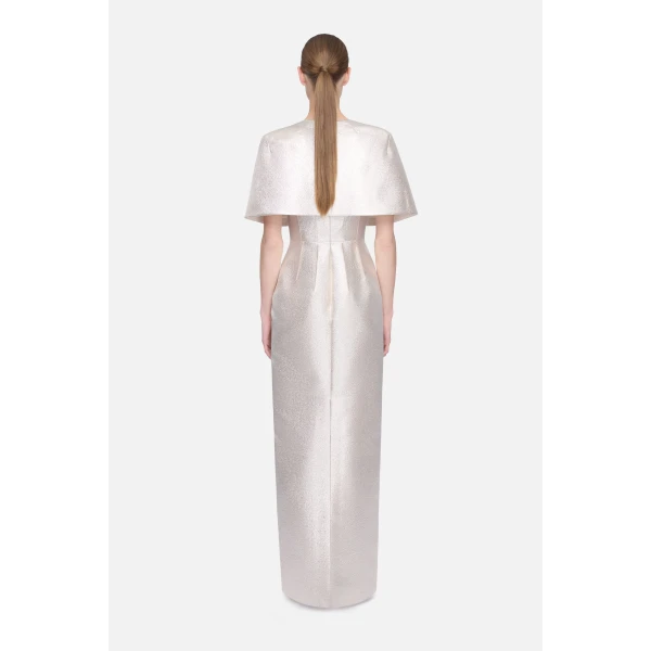 Emilia Wickstead Domie Cape in Champagne Metallic Cloque, view 5