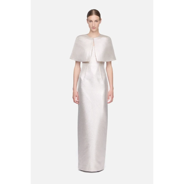 Emilia Wickstead Domie Cape in Champagne Metallic Cloque, view 6