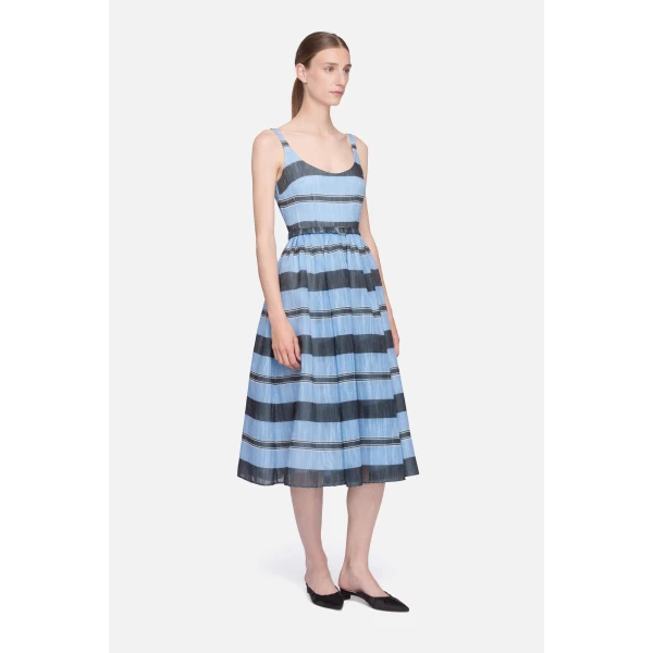 Emilia Wickstead Eglantine Dress in Blue & Black Striped Textured Organza, view 2