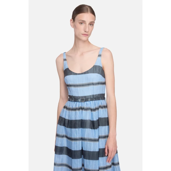 Emilia Wickstead Eglantine Dress in Blue & Black Striped Textured Organza, view 4