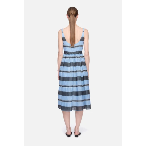 Emilia Wickstead Eglantine Dress in Blue & Black Striped Textured Organza, view 5