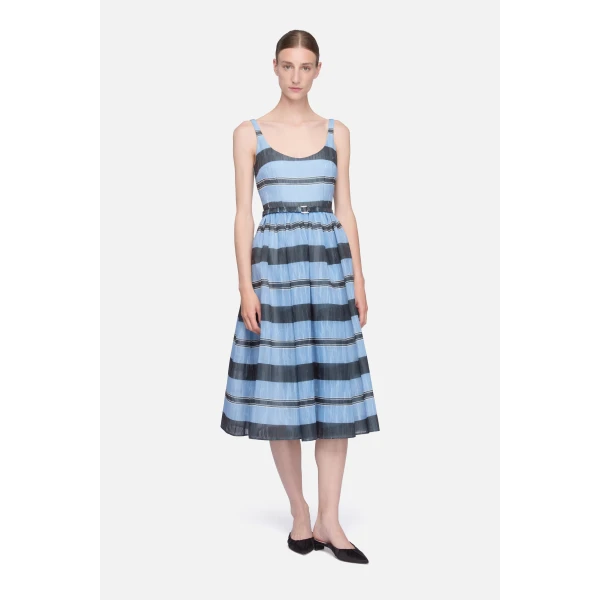 Emilia Wickstead Eglantine Dress in Blue & Black Striped Textured Organza, view 6