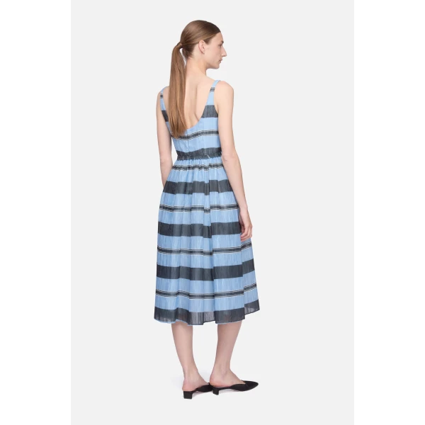 Emilia Wickstead Eglantine Dress in Blue & Black Striped Textured Organza, view 7