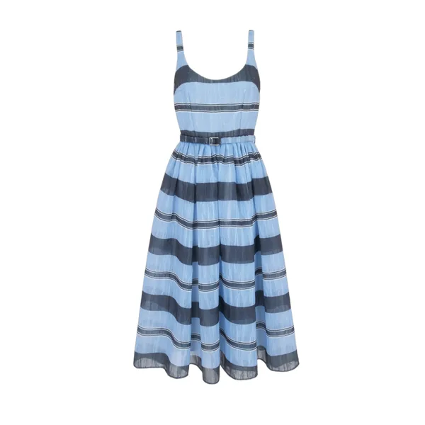 Emilia Wickstead Eglantine Dress in Blue & Black Striped Textured Organza