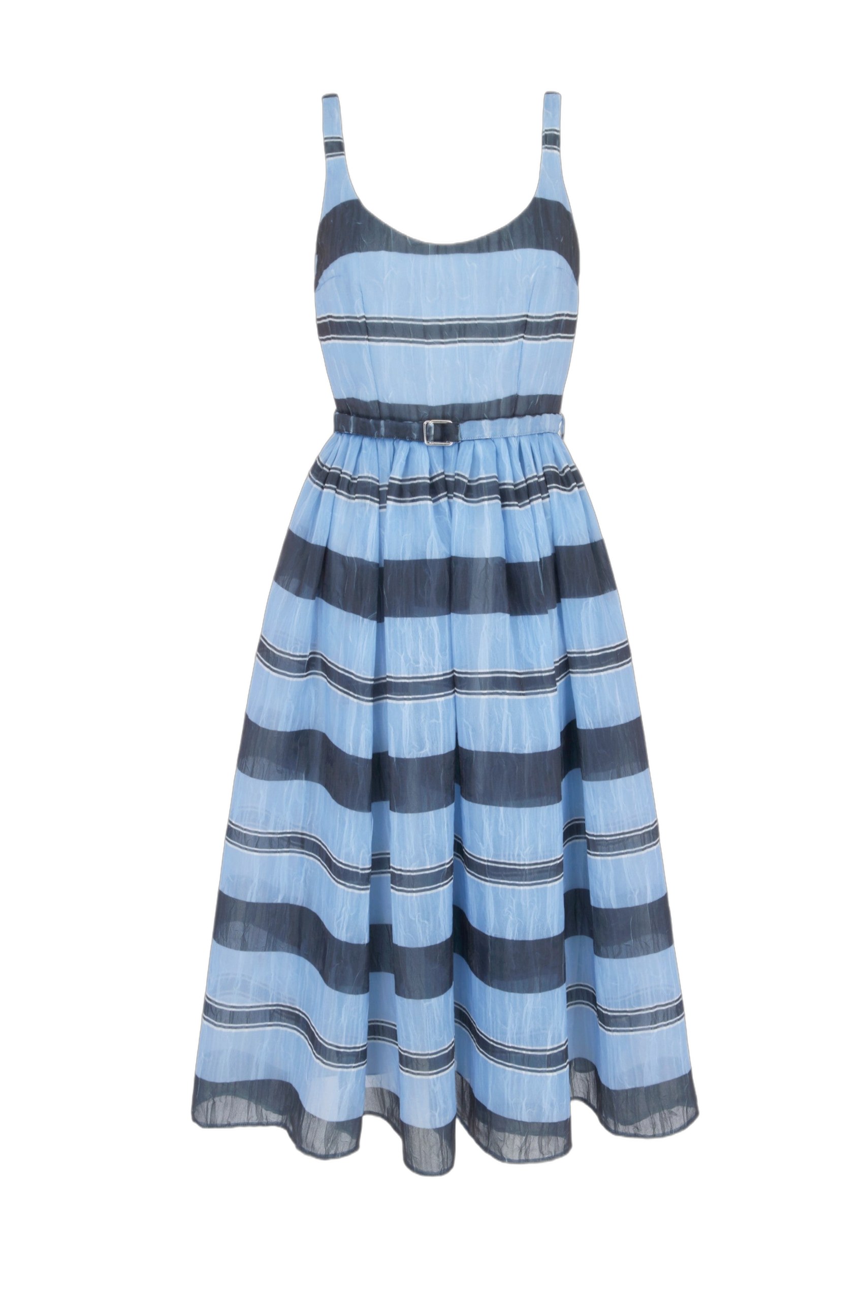 Emilia Wickstead Eglantine Dress in Blue & Black Striped Textured Organza