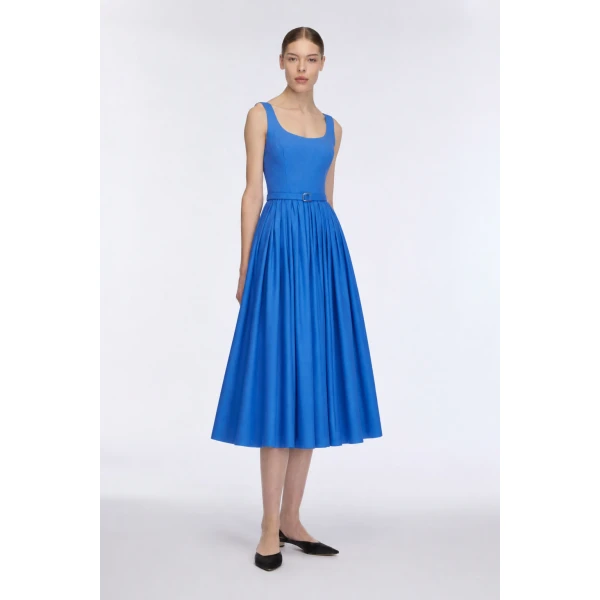 Emilia Wickstead Eglantine Dress in Blue Cotton Poplin, view 2
