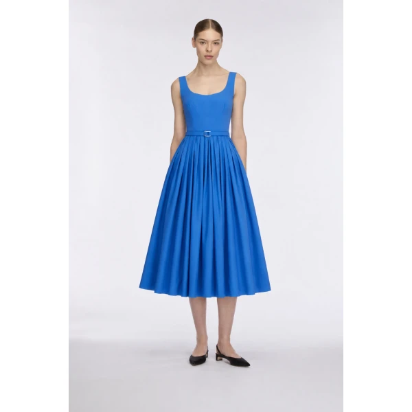 Emilia Wickstead Eglantine Dress in Blue Cotton Poplin, view 4
