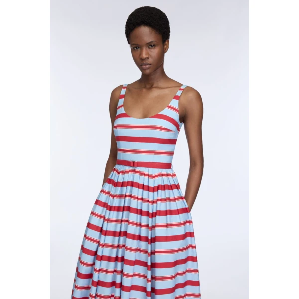Emilia Wickstead Eglantine Dress in Blue & Red Striped Cotton Poplin, view 3