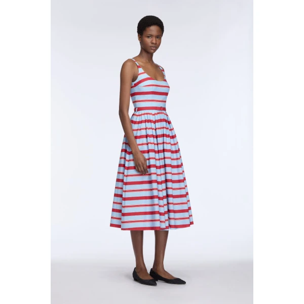 Emilia Wickstead Eglantine Dress in Blue & Red Striped Cotton Poplin, view 4