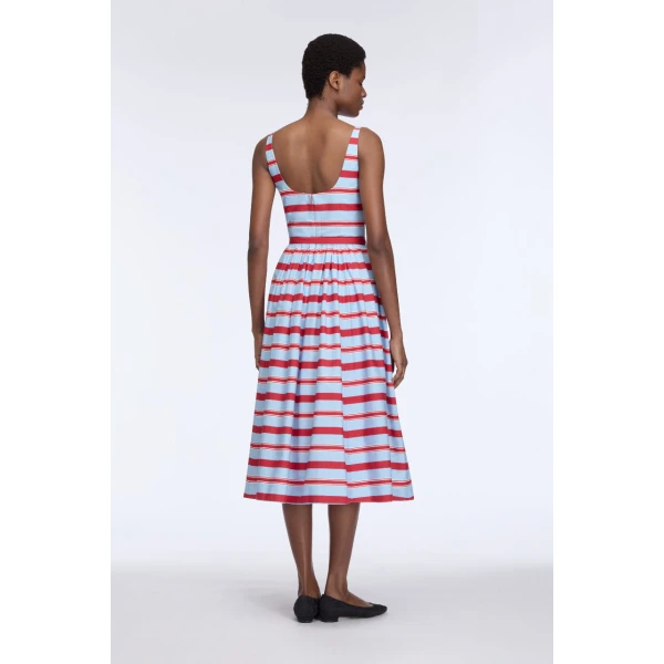 Emilia Wickstead Eglantine Dress in Blue & Red Striped Cotton Poplin, view 5