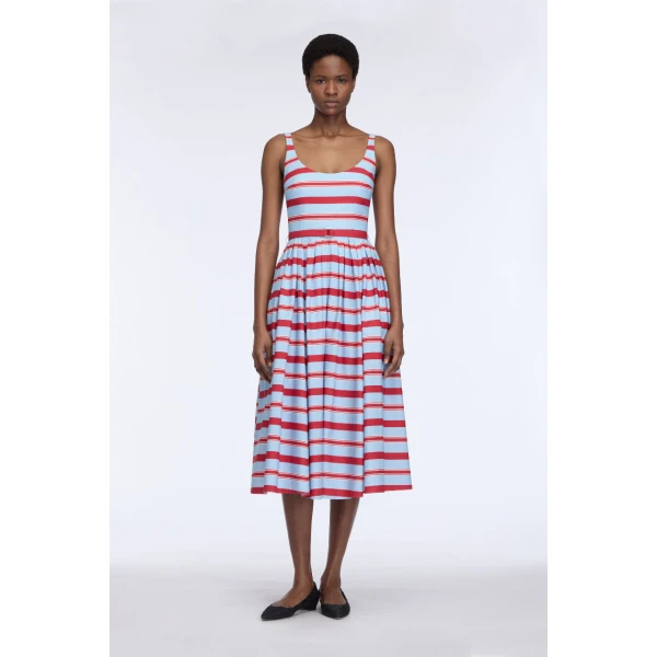 Emilia Wickstead Eglantine Dress in Blue & Red Striped Cotton Poplin, view 6