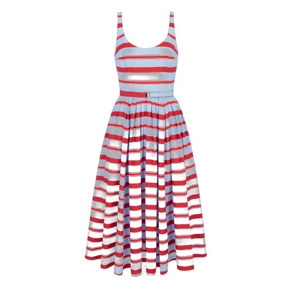 Emilia Wickstead Eglantine Dress in Blue & Red Striped Cotton Poplin