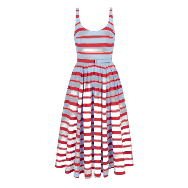 Emilia Wickstead Eglantine Dress in Blue & Red Striped Cotton Poplin