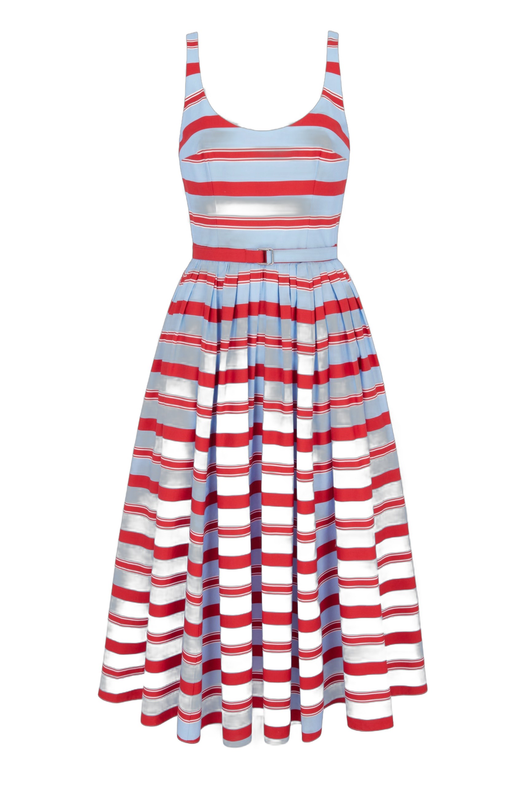 Emilia Wickstead Eglantine Dress in Blue & Red Striped Cotton Poplin