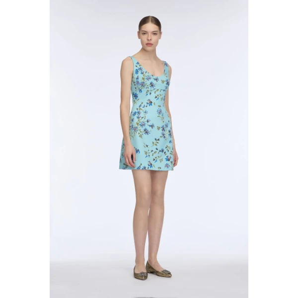 Emilia Wickstead Einna Dress in Blue Magnolia Taffeta Faille, view 3